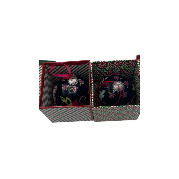 Vera Bradley Ornaments Christmas Set Of 2 Floral Pink Ribbon 2012 w/Gift Boxes - Picture 2 of 6